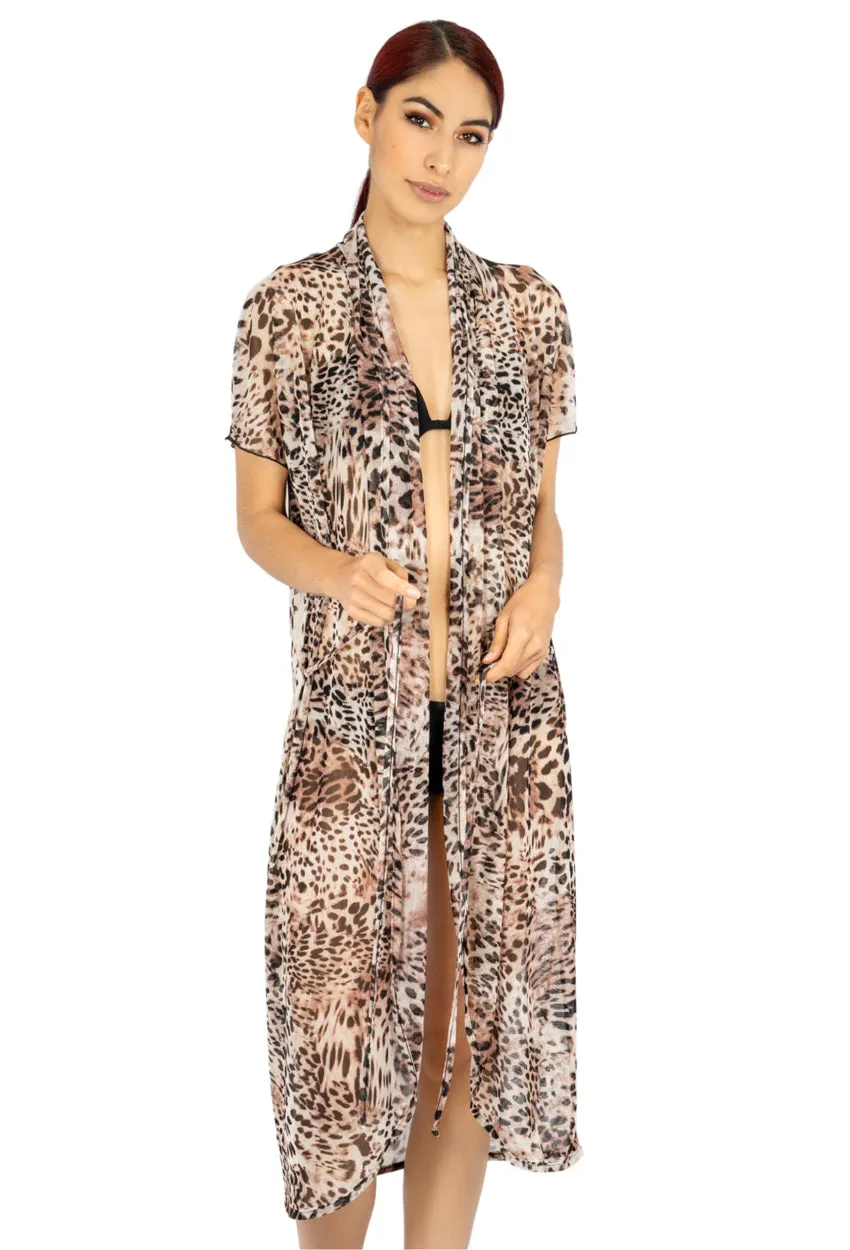 LONG DUSTER WITH TIE BELT - ANIMAL PRINT