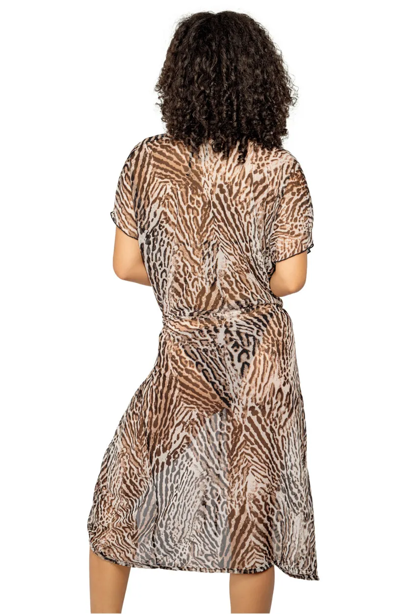 LONG DUSTER WITH TIE BELT - ANIMAL PRINT