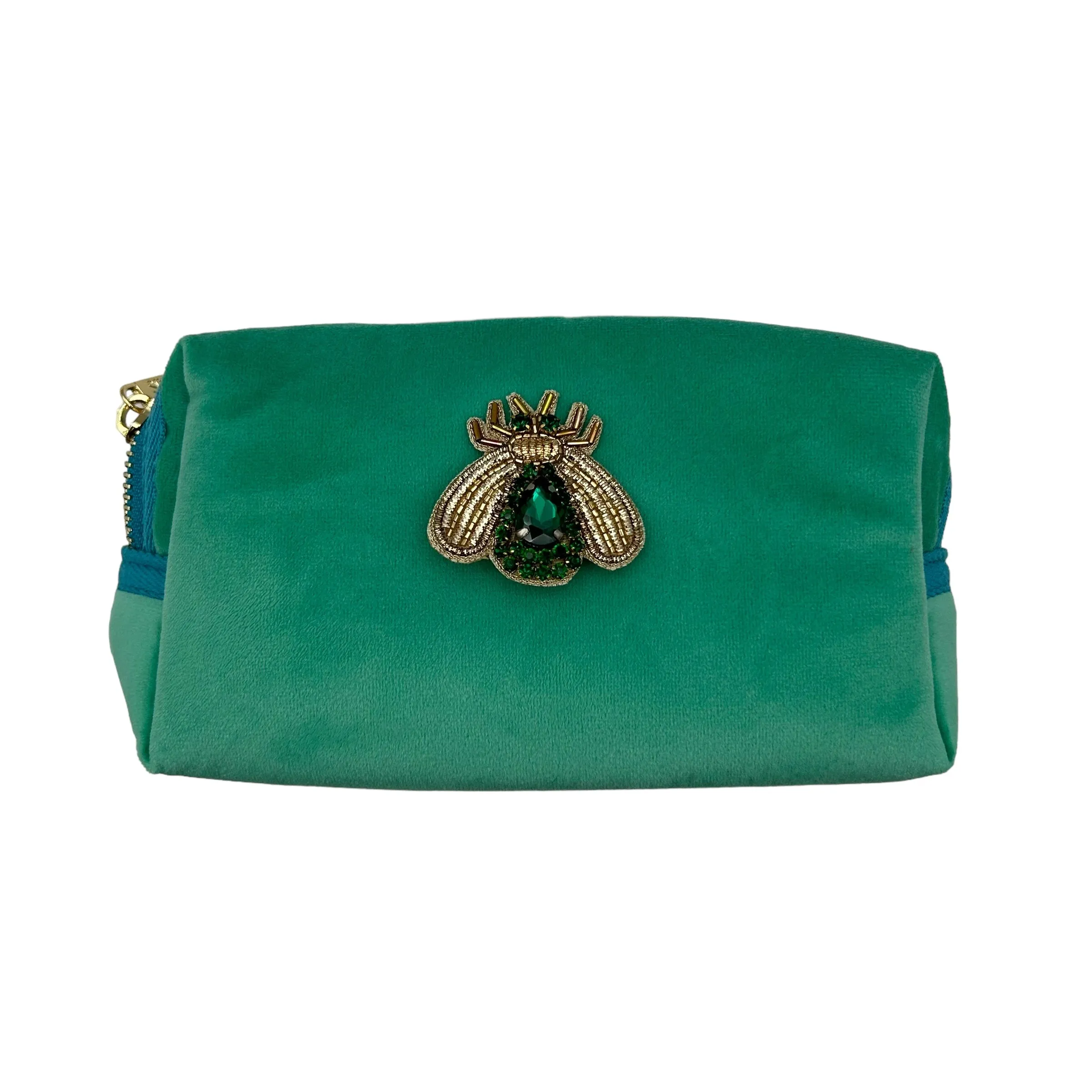 Marine make-up bag & jewelled insect pin