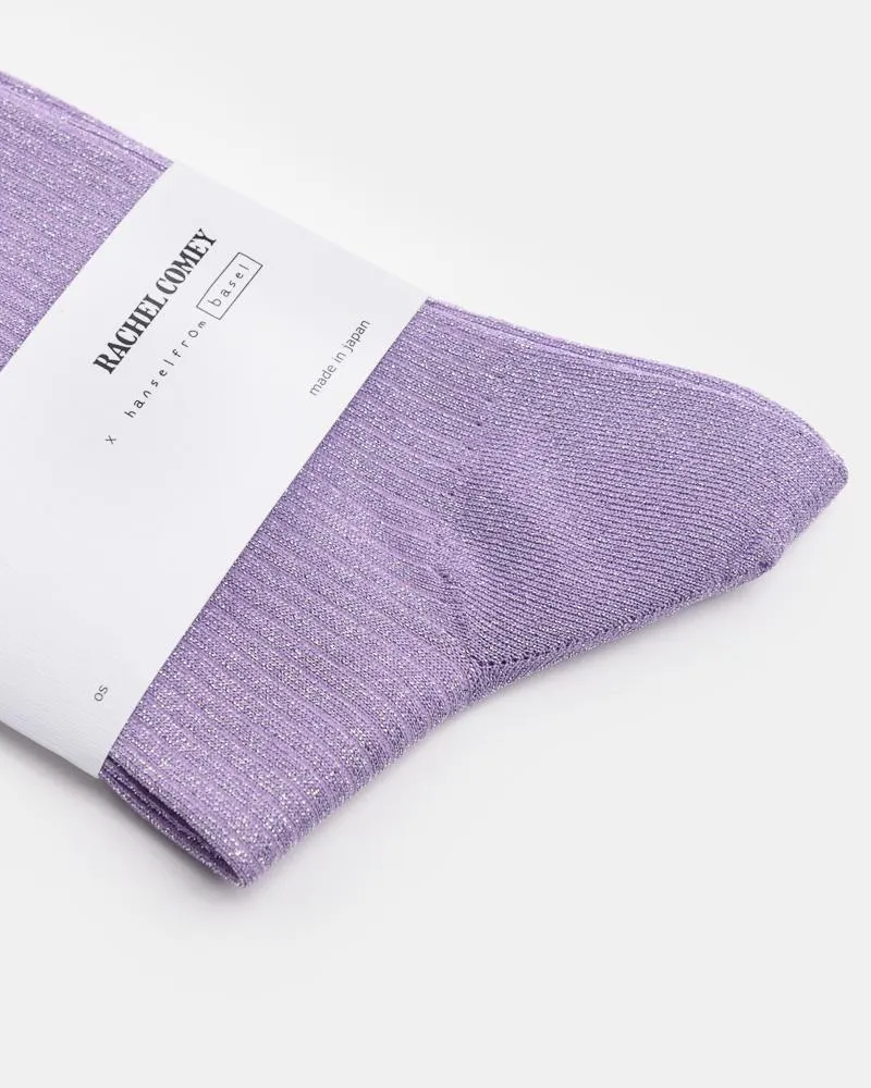 Metallic Rib Crew Socks in Lilac