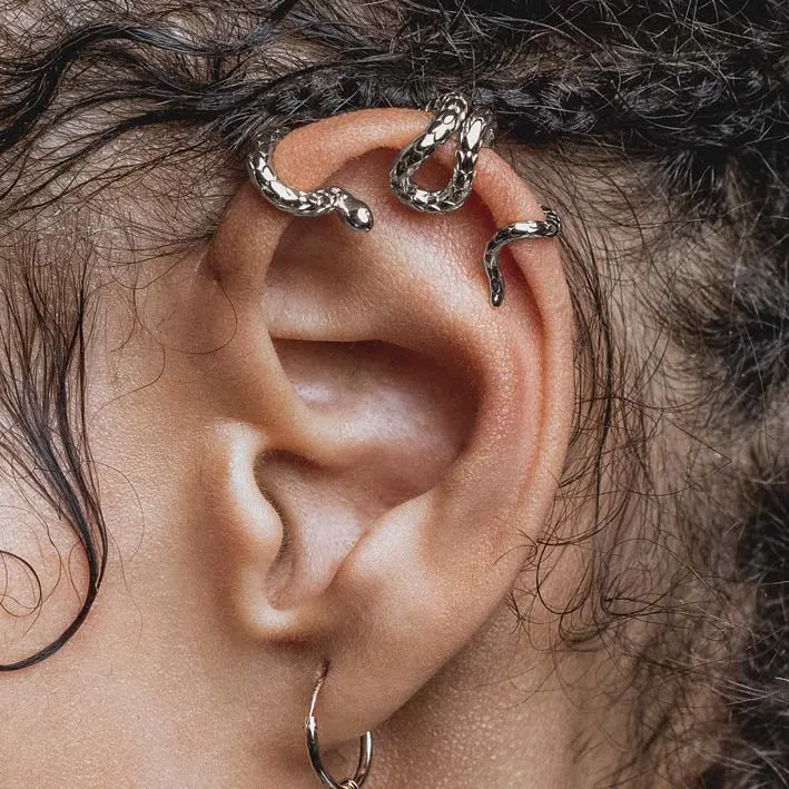 MINERVA. Snake Ear Wrap Cuff - Silver