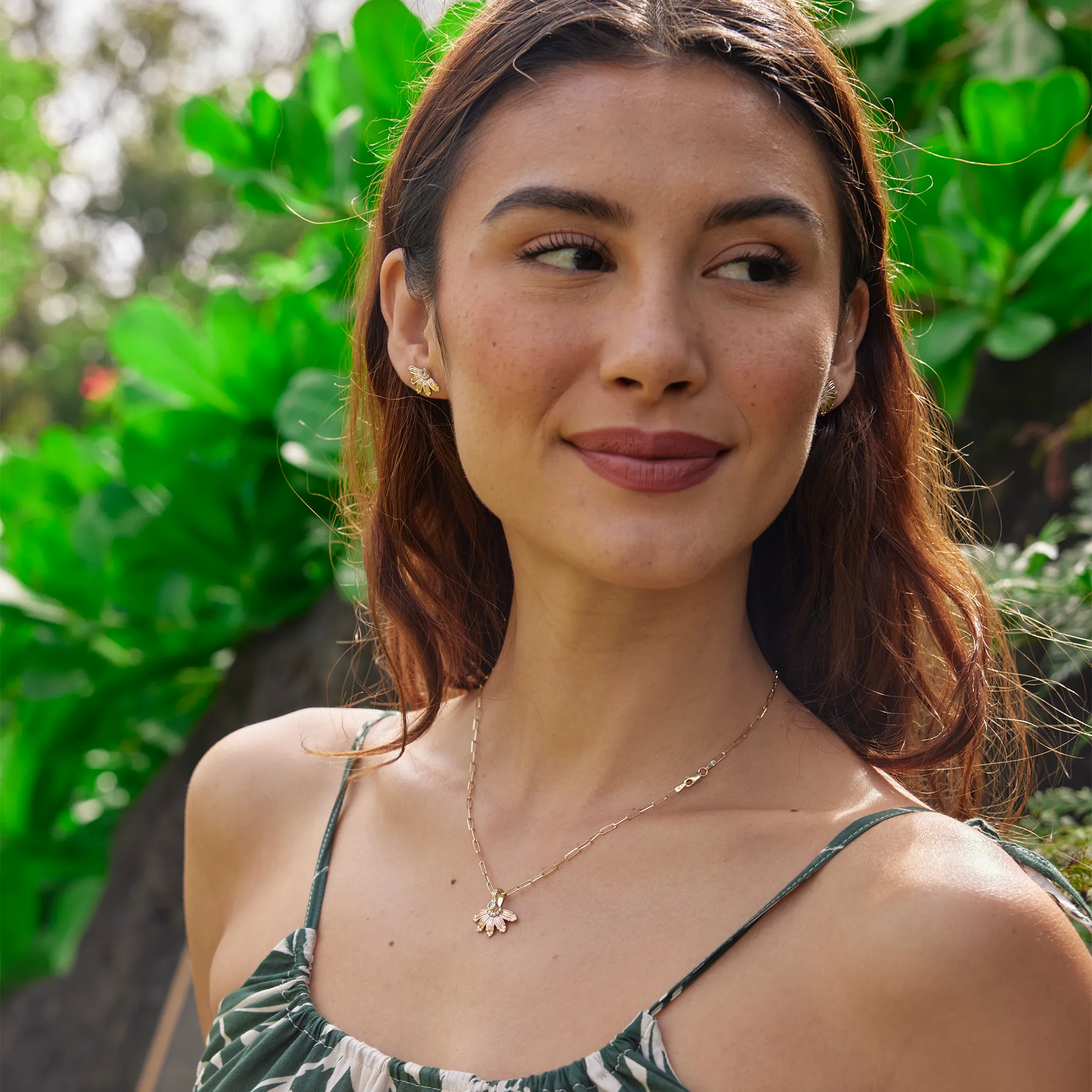 Mountain Naupaka Earrings in Two Tone Gold with Diamonds