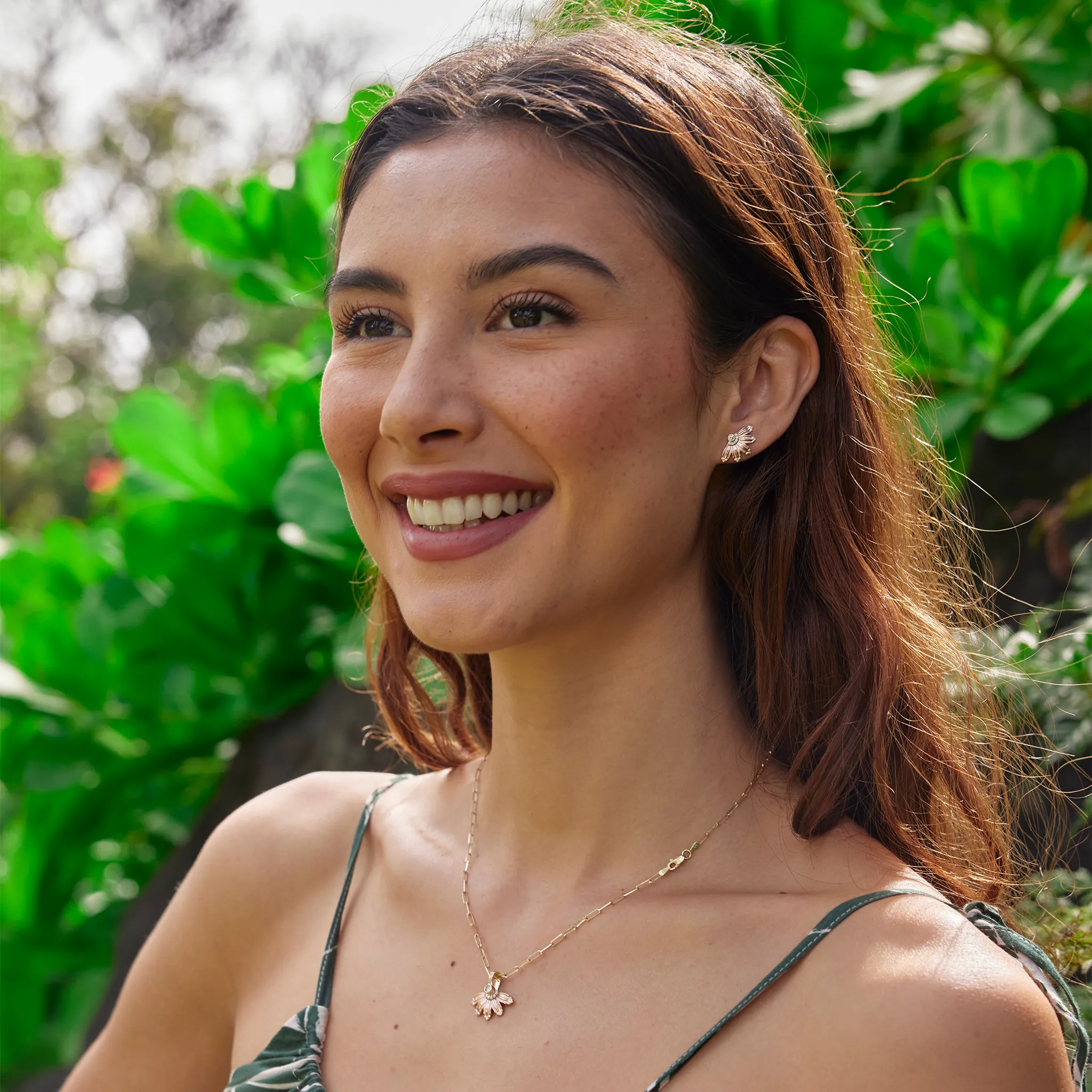 Mountain Naupaka Earrings in Two Tone Gold with Diamonds