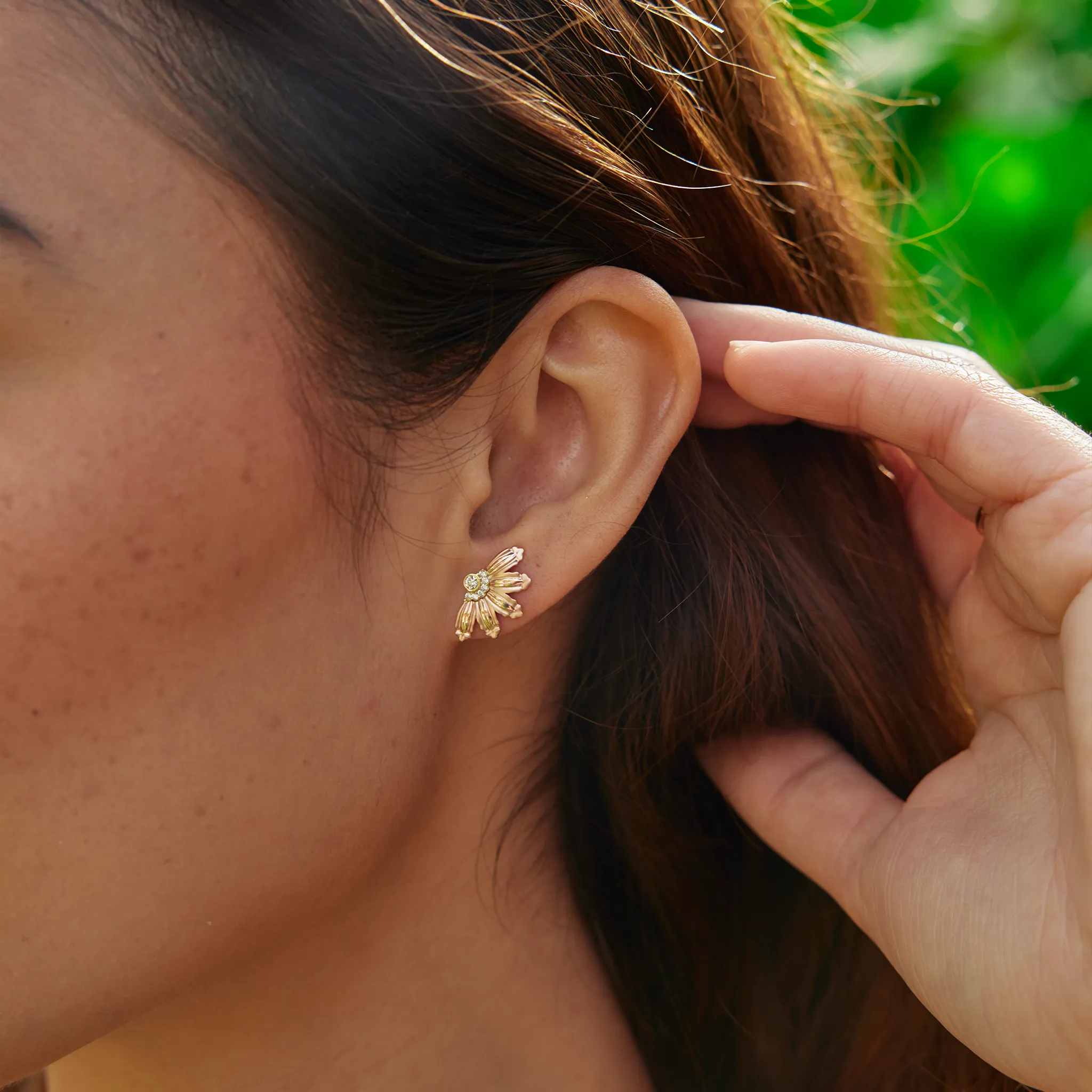 Mountain Naupaka Earrings in Two Tone Gold with Diamonds