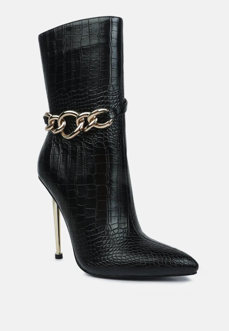 Nicole Croc Patterned High Heeled Ankle Boots By Ruw