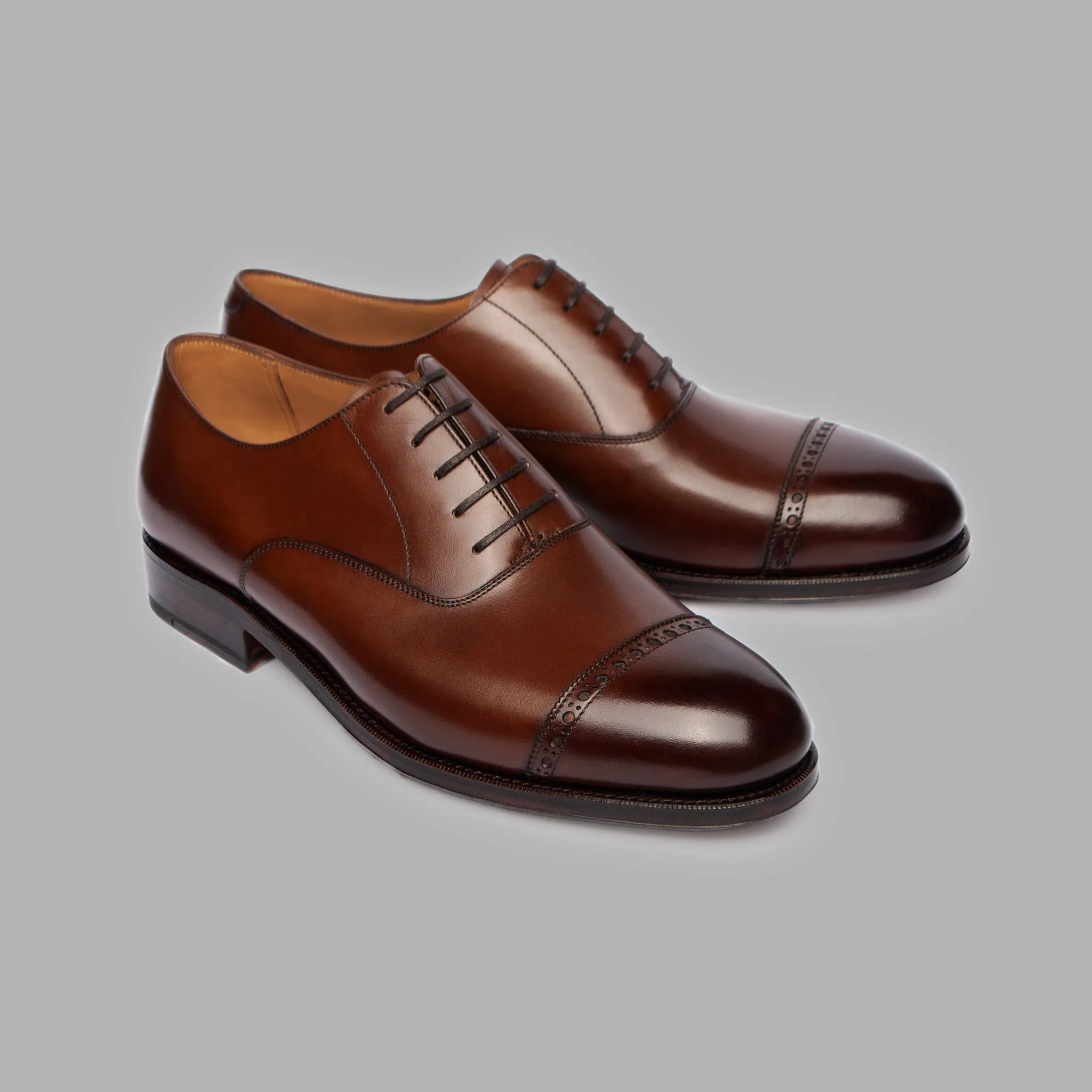 Punch Cap Oxford in Brown Calf Leather