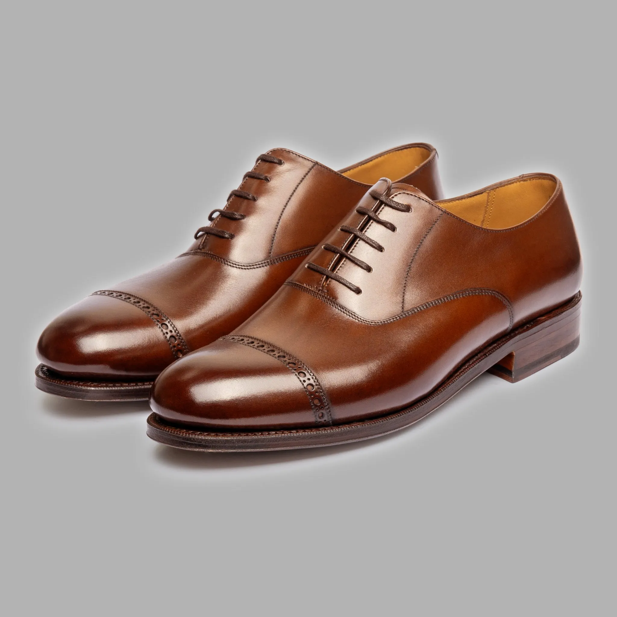 Punch Cap Oxford in Brown Calf Leather