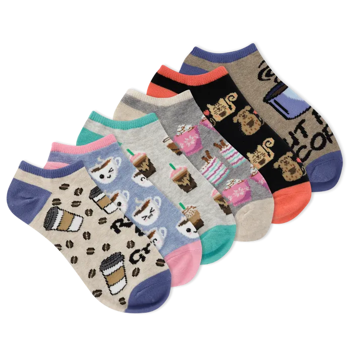 "Rise and Grind" Ankle Socks by K Bell (6pk)-Medium