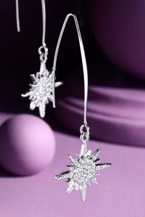 Rhinestone Starburst Dangle Earrings- Silver