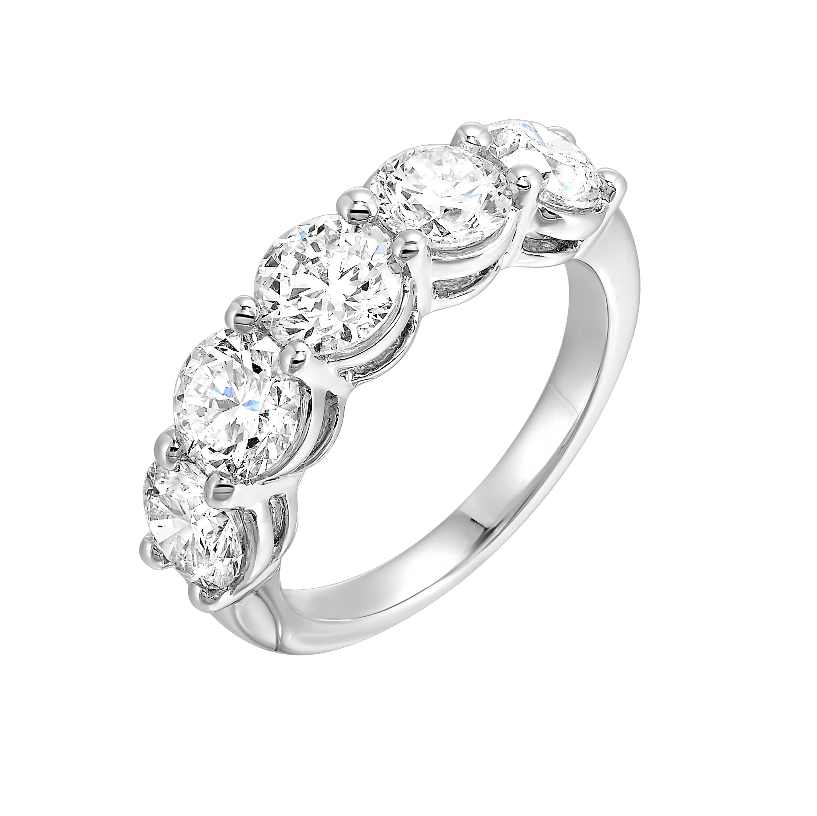 Round Lab-Created Diamond Five Stone Engagement Ring Band in White Gold, 2.0 cttw