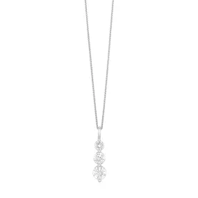 Round Lab-Created Three Stone Diamond Pendant Necklace in White Gold, 1.0 cttw