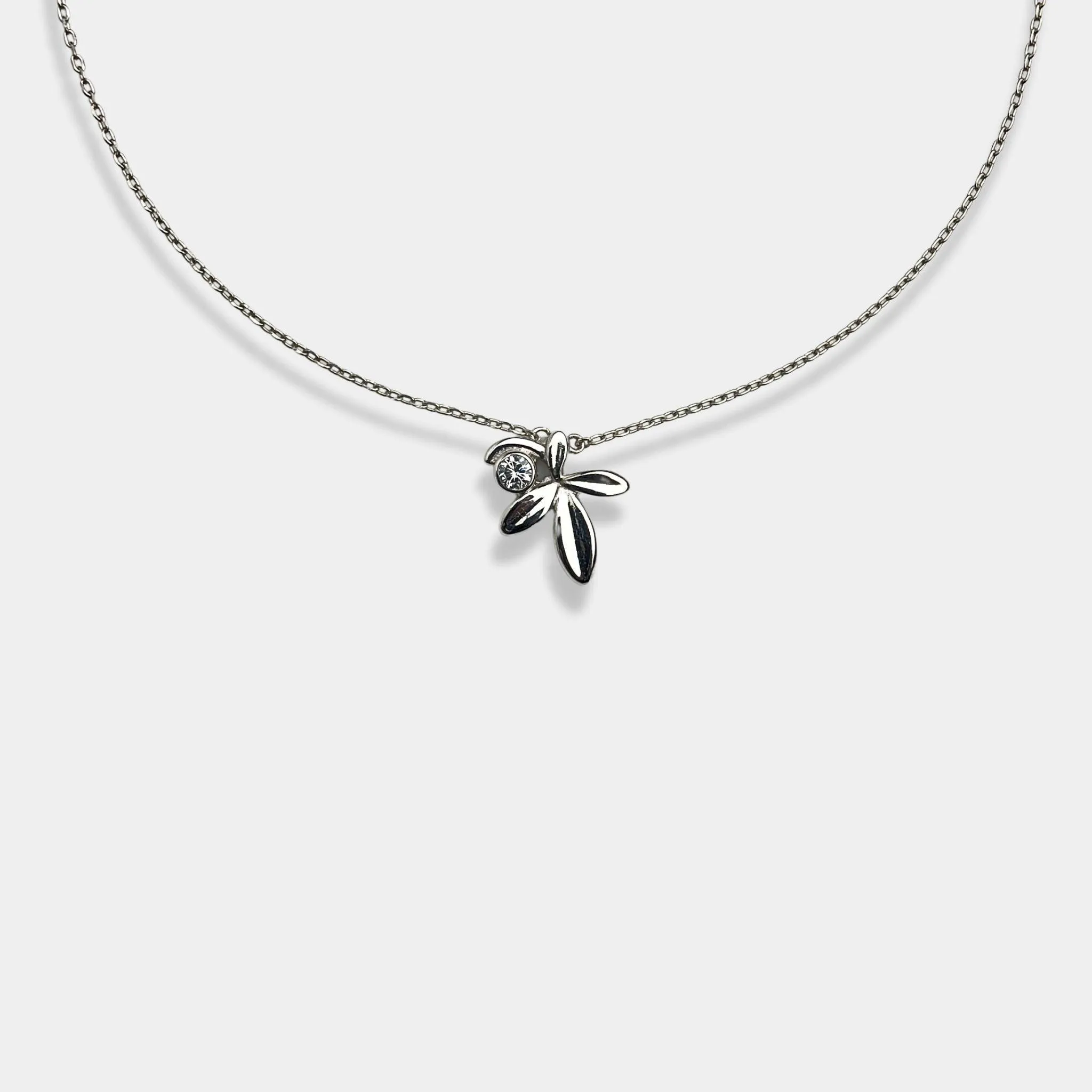 silver Crystal Petal Necklace