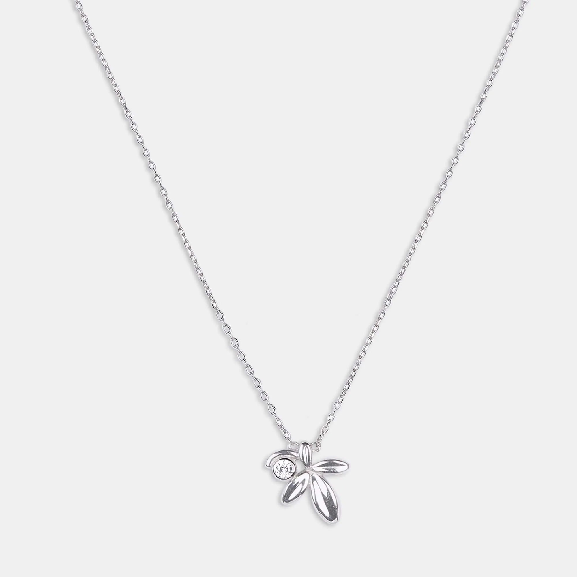 silver Crystal Petal Necklace