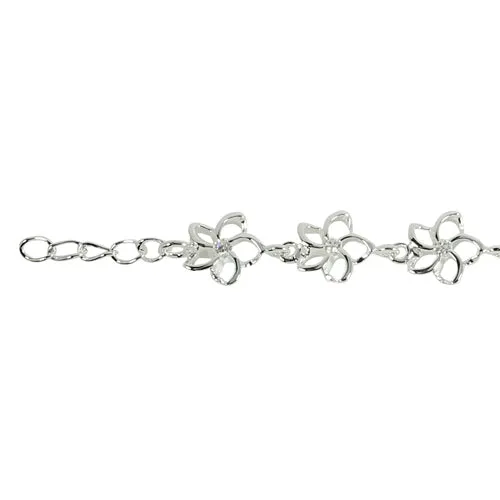 Sterling Silver 10mm Floating Plumeria with CZ Bracelet