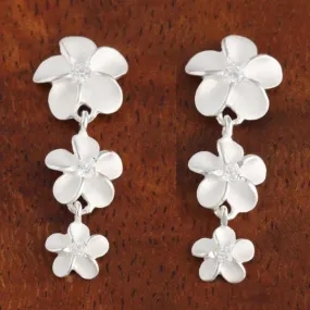 Sterling Silver 12-10-8mm Plumeria with CZ Post Earrings