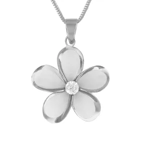 Sterling Silver 23mm Plumeria Pendant Necklace, 16 2" Extender