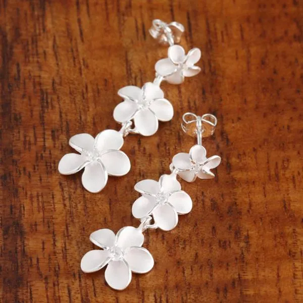 Sterling Silver 8-10-12mm Plumeria with CZ Post Earrings