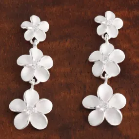 Sterling Silver 8-10-12mm Plumeria with CZ Post Earrings