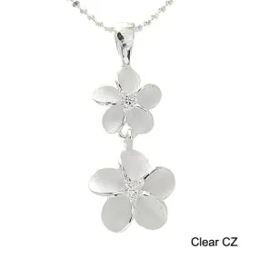 Sterling Silver 8-10mm Plumeria with CZ Sandblast Finish Pendant (Chain Sold Separately)