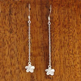 Sterling Silver 8mm Plumeria with CZ and Chain Hook Earrings