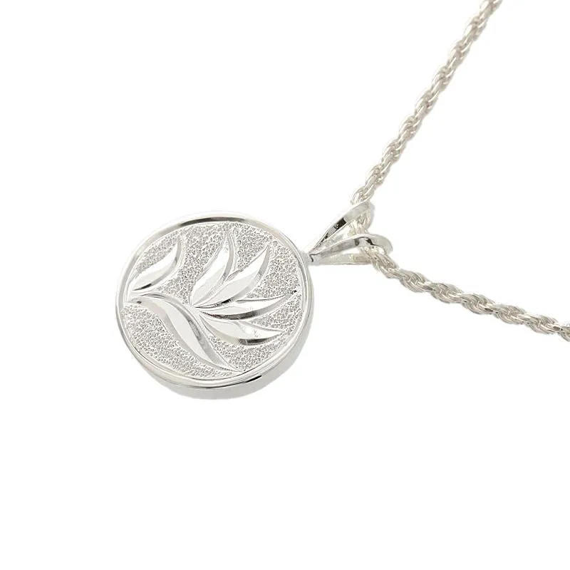 Sterling Silver Bird of Paradise Engraved Circle Pendant (Chain Sold Separately)