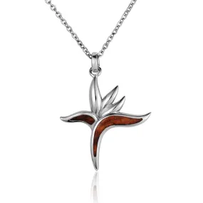 Sterling Silver Bird of Paradise with Koa Wood Inlay Pendant (Chain Sold Separately)