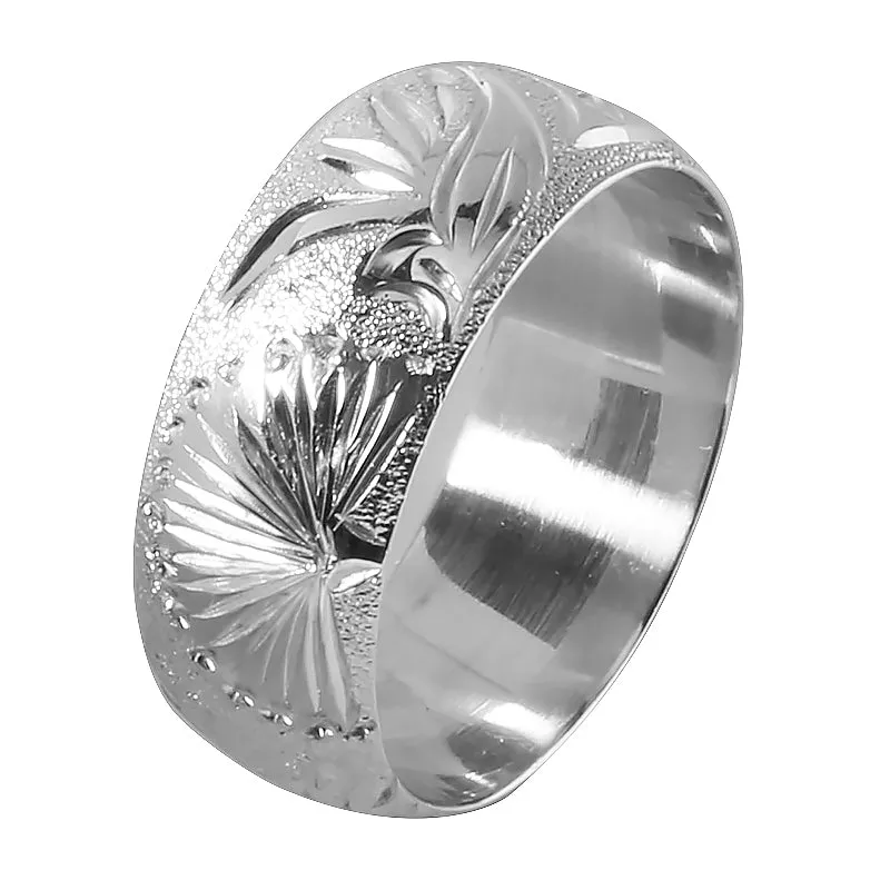 Sterling Silver Custom-Made Hawaiian Heirloom Ring Hawaiian Flowers Barrel 8mm (Heavy Weight 1.75)