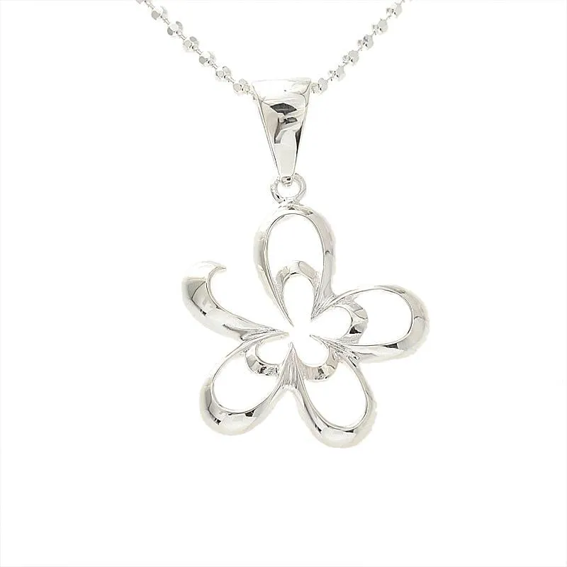 Sterling Silver Double Plumeria Outline Pendant (Chain Sold Separately)