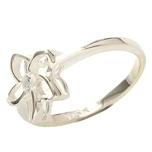 Sterling Silver Floating 12mm Plumeria with CZ Ring