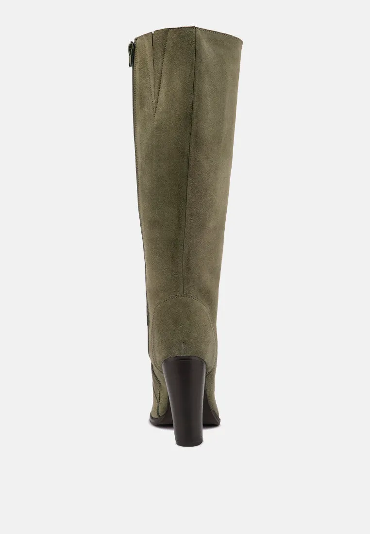 STREET-SLAY Antique Eyelets lace up Knee Boots In Olive