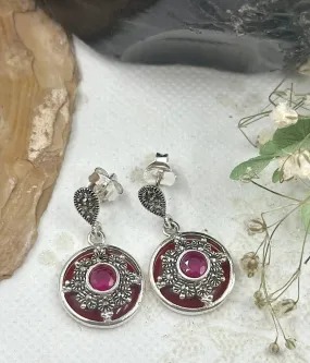 The Silver Marcasite Earrings (Red)