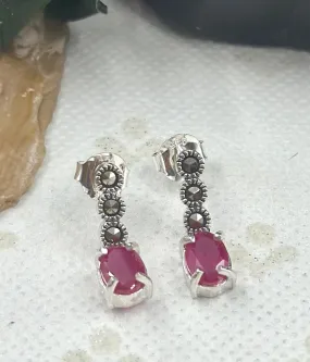 The Silver Marcasite Earrings (Red)