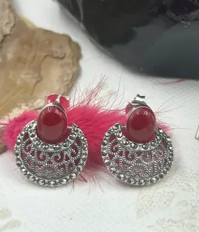 The Silver Marcasite Earrings (Red)