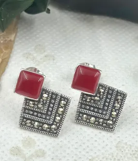 The Silver Marcasite Earstuds (Red)