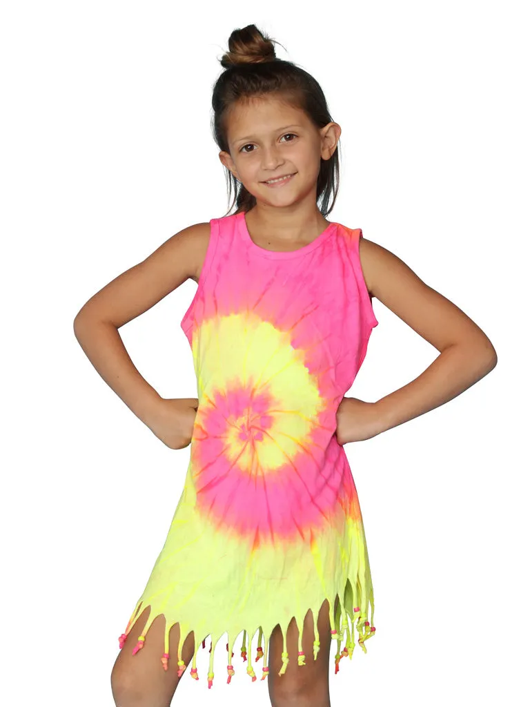 Tie-dyed dress with fringe bottom