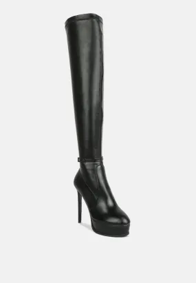 TWINKLES Patent Stiletto Heeled Long Boots in Black