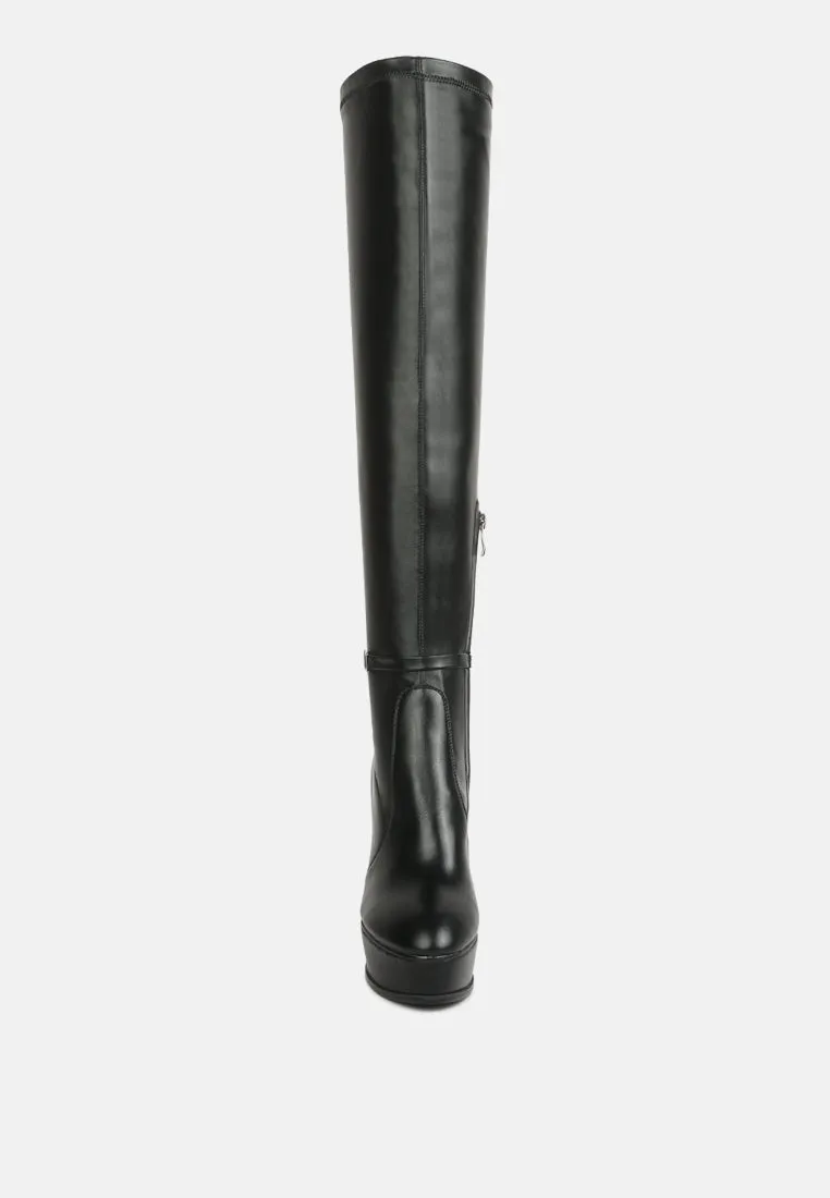 TWINKLES Patent Stiletto Heeled Long Boots in Black