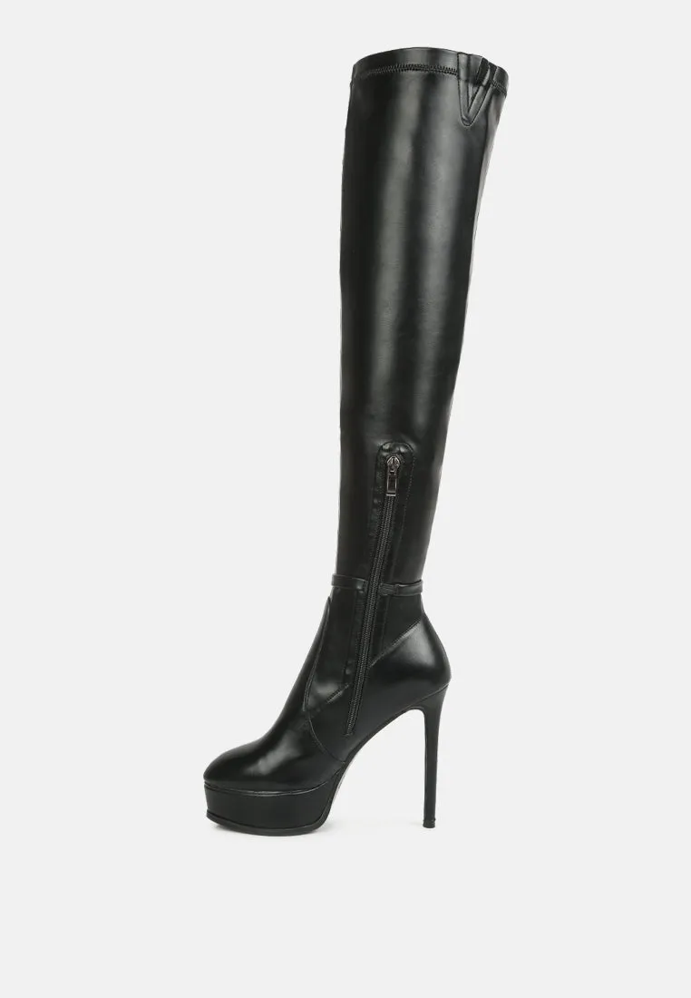 TWINKLES Patent Stiletto Heeled Long Boots in Black