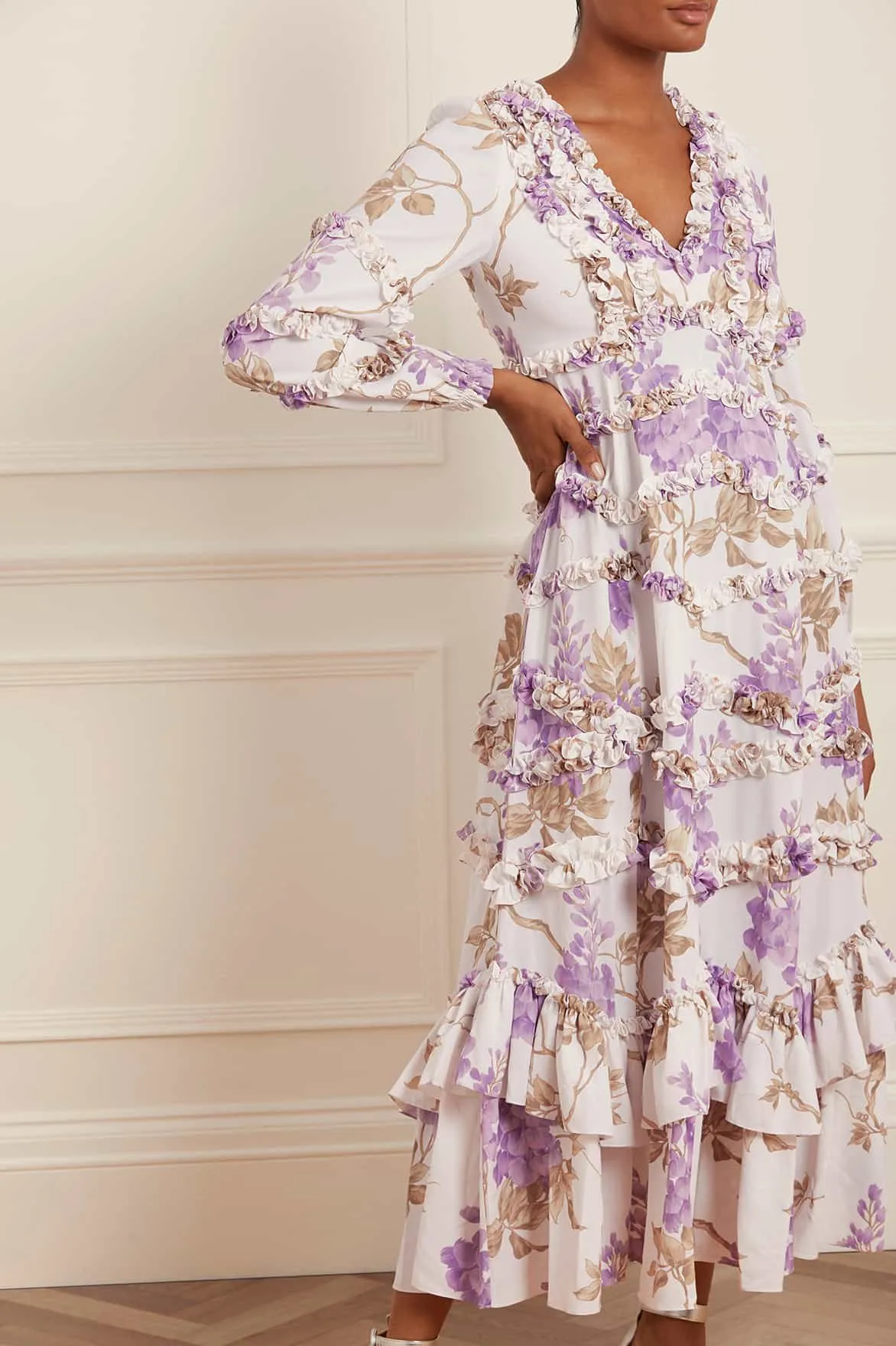 Wisteria Crepe V-Neck Ankle Gown