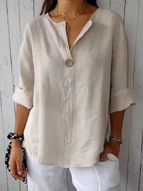 Women's Linen-Cotton V-Neck Comfortable Top