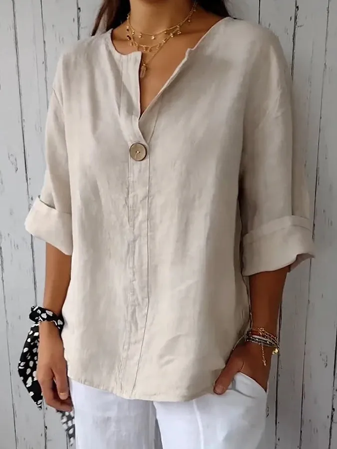 Women's Linen-Cotton V-Neck Comfortable Top